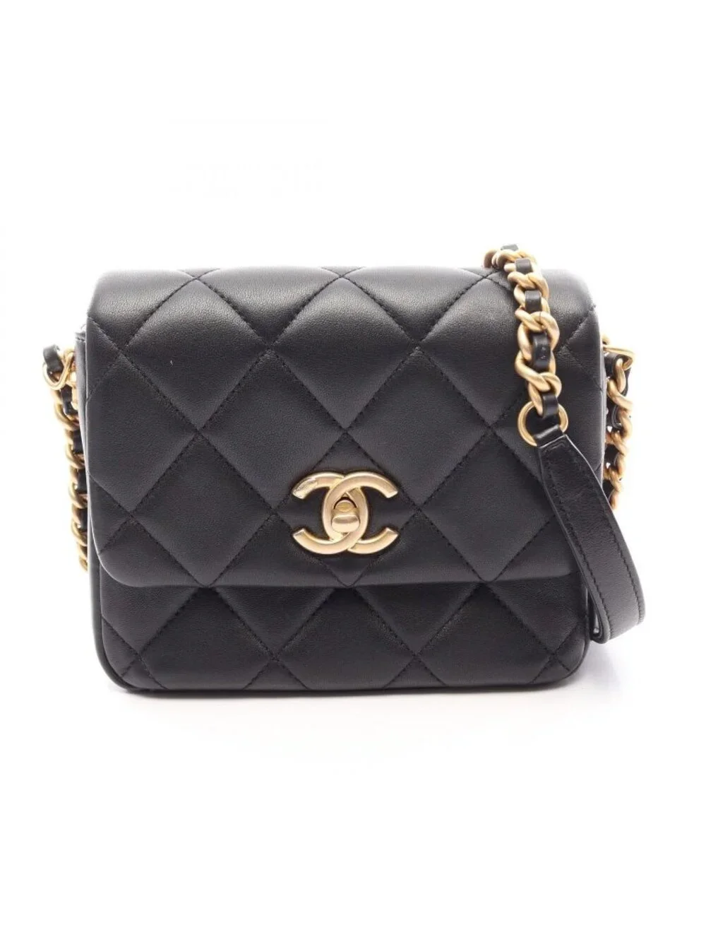 Chanel Shoulder Bag Quilted Black Lambskin Small Flap Chain